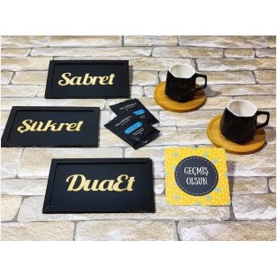 Manevi Geçmiş Olsun Hediye Kutusu, Sabret, Şükret, Dua Et Tabloları ve Kahve Takımı