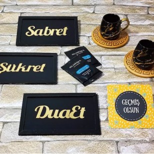 Manevi Geçmiş Olsun Hediye Seti, Sabret, Şükret, Dua Et Tabloları ve Kahve Takımı
